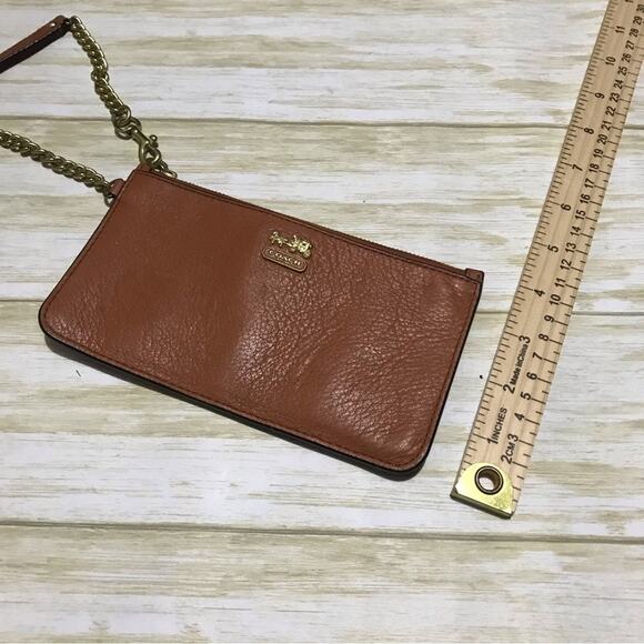 Coach Brown‎ Tan Cognac Leather Gold Zipper Wristlet Wallet Bag - Picture 6 of 6